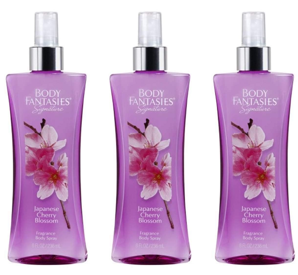 Amazon UK listing photo: three bottles of cherry blossom body spray